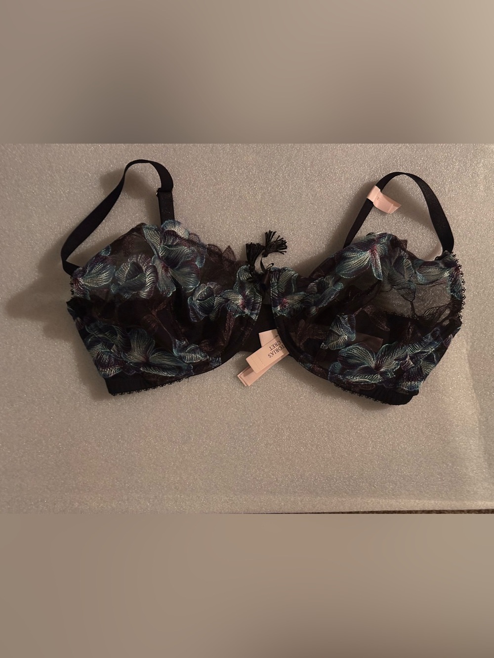 Victoria's Secret Black Sheer Floral Embroidered Underwire Bra